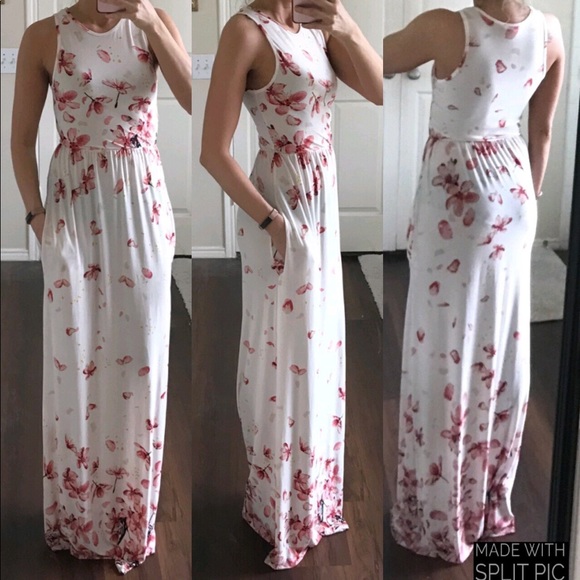 eloges Dresses & Skirts - éloges white pink floral cherry blossom maxi dress